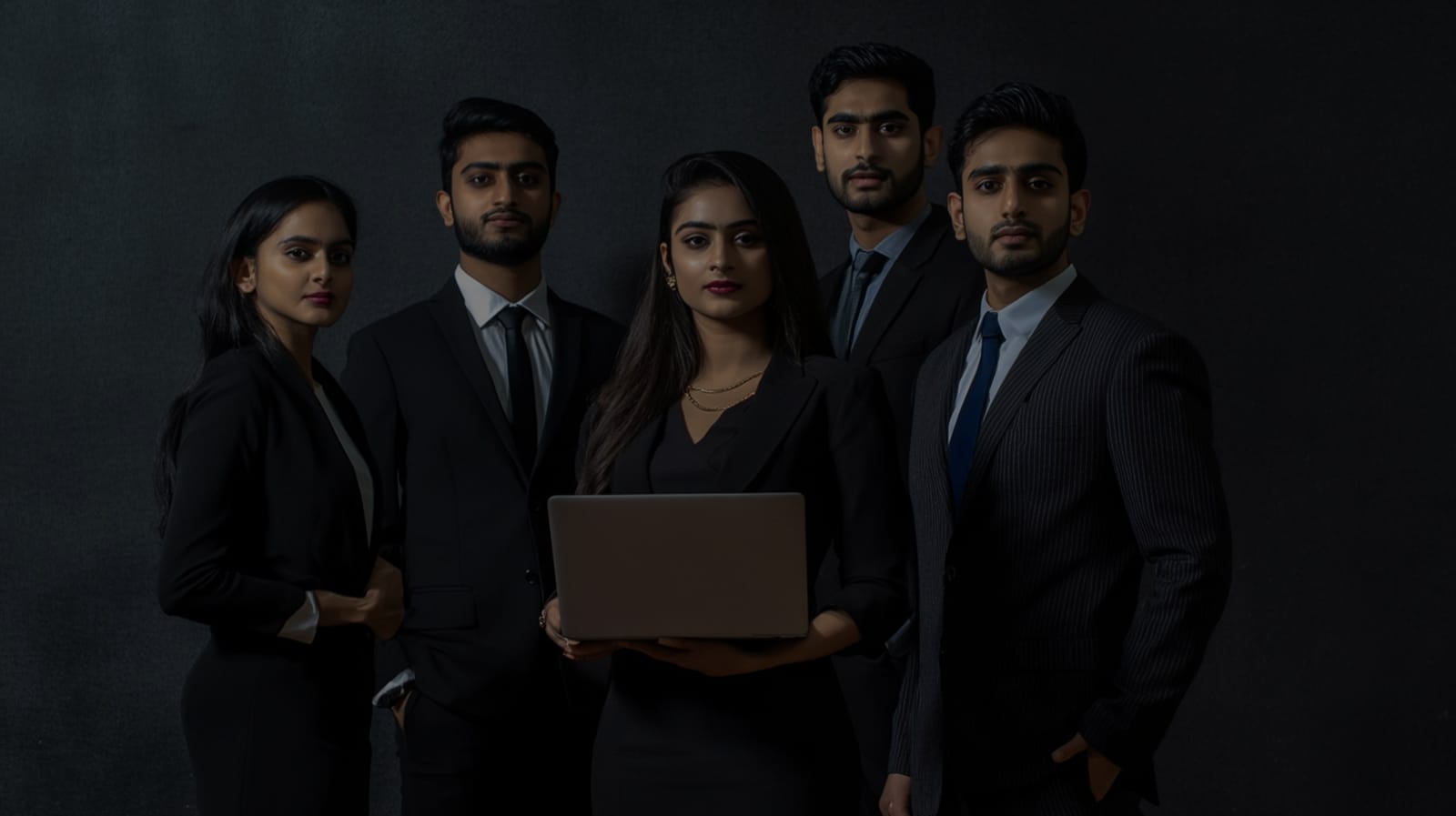 Members of the SimCore team, one holding an open laptop